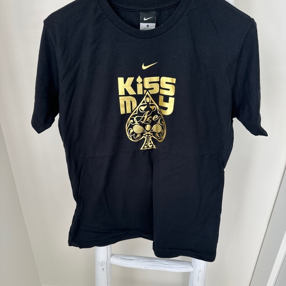 Nike Tennis Black and Gold Graphic Tee with Gold Kiss My Ace NYC10 Collection